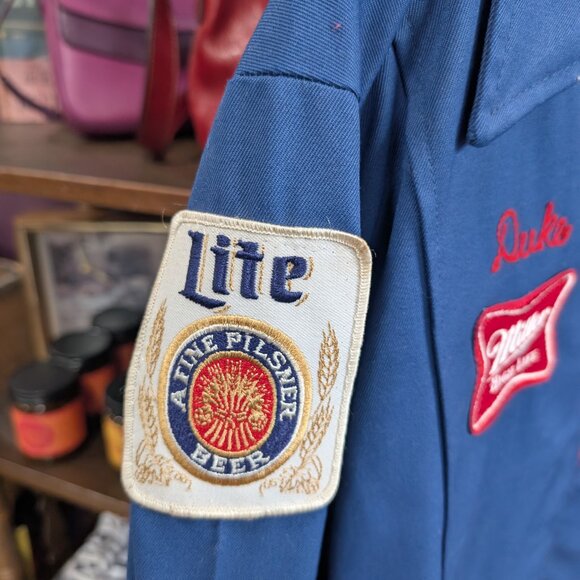 Vintage 70s Men's Miller High Life Blue Jacket Patch Chain Stitch Size 44 Large - Picture 3 of 8